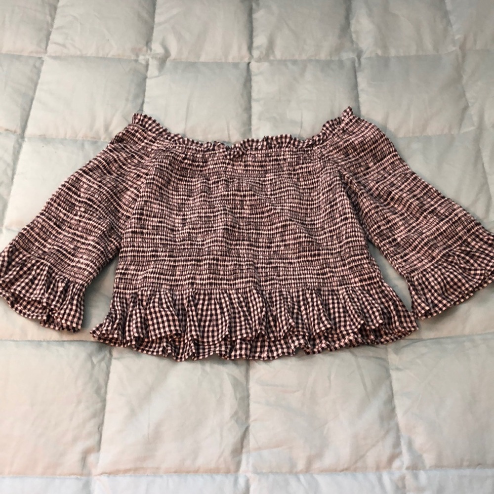 Off-the Shoulder Checkered Blouse - American Eagle